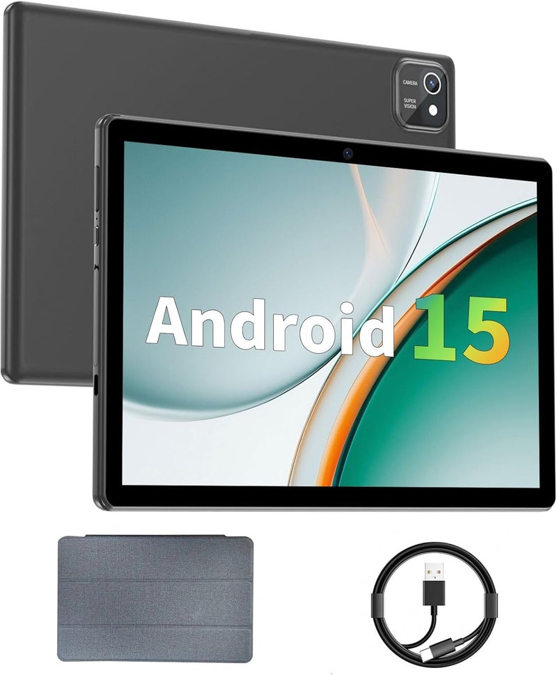 aiprotablet تابلت 10 بوصة أندرويد 15، 12 جيجابايت رام 64 جيجابايت روم 1 تيرابايت قابل للتوسيع، معالج رباعي النواة، شاشة تعمل باللمس LCD 1280x800، واي فاي 5، كاميرا مزدوجة، بلوتوث 5.0، بطارية 6000 مللي أمبير (أسود) - Image 1